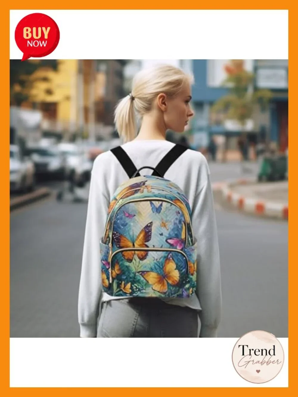 Butterfly Print Polyester Backpack Purse Women Travel Daypack Laptop Casual